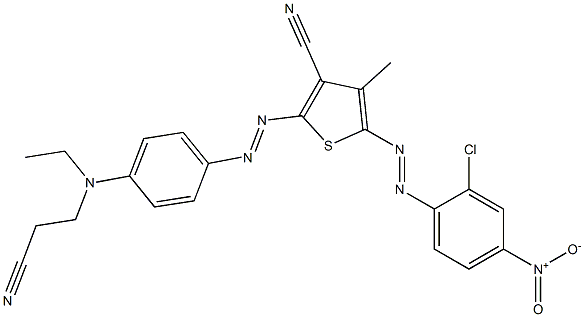 5-(2-Chloro-4-nitrophenylazo)-2-[4-[N-(2-cyanoethyl)-N-ethylamino]phenylazo]-4-methyl-3-thiophenecarbonitrile Struktur