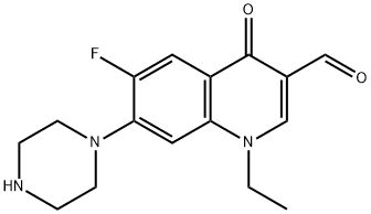 1-ethyl-6-fluoro-3-formyl-1,4-dihydro-4-oxo-7-piperazinylquinoline Struktur