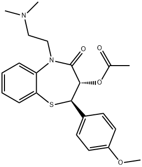 1,5-Benzothiazepin-4(5H)-one, 3-(acetyloxy)-5-[2-(dimethylamino)ethyl]-2,3-dihydro-2-(4-methoxyphenyl)-, (2R-trans)- Struktur