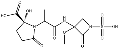 2-Hydroxy-1-[2-[(3-methoxy-2-oxo-1-sulfo-3-azetidinyl)amino]-1-methyl-2-oxoethyl]-5-oxoproline Struktur