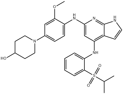 1-(4-(4-(2-(isopropylsulfonyl)phenylamino)-1H-pyrrolo[2,3-b]pyridin-6-ylamino)-3-methoxyphenyl)piperidin-4-ol Struktur