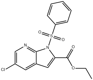 1H-Pyrrolo[2,3-b]pyridine-2-carboxylic acid, 5-chloro-1-(phenylsulfonyl)-, ethyl ester Struktur