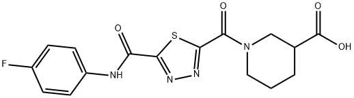 1-[(5-{[(4-fluorophenyl)amino]carbonyl}-1,3,4-thiadiazol-2-yl)carbonyl]piperidine-3-carboxylic acid Struktur