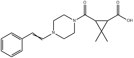 2,2-dimethyl-3-({4-[(E)-2-phenylvinyl]piperazin-1-yl}carbonyl)cyclopropanecarboxylic acid Struktur