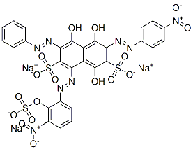 2,7-Naphthalenedisulfonic acid, 5-dihydroxy(2-hydroxynitrosulfophenyl)azophenylazo-4-hydroxy-3-(4-nitrophenyl)azo-, trisodium salt Struktur