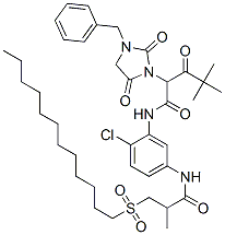 N-[2-Chloro-5-[2-methyl-3-(dodecylsulfonyl)propanoylamino]phenyl]-2-(3-benzyl-2,5-dioxo-1-imidazolidinyl)-4,4-dimethyl-3-oxopentanamide Struktur