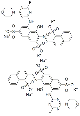 2,7-Naphthalenedisulfonic acid, 5-4-fluoro-6-(4-morpholinyl)-1,3,5-triazin-2-ylamino-4-hydroxy-3-(1-sulfo-2-naphthalenyl)azo-, potassium sodium salt Struktur