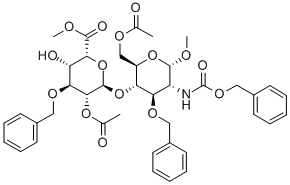 a-D-Glucopyranoside,methyl  4-O-[2-O-acetyl-6-methyl-3-O-(phenylmethyl)-a-L-idopyranuronosyl]-2-deoxy-2-[[(phenylmethoxy)carbonyl]amino]-3-O-(phenylmethyl)-,6-acetate Struktur