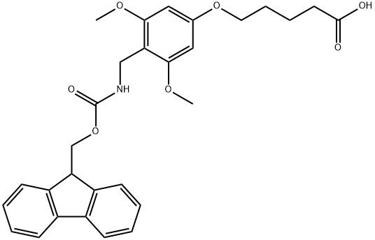 5-[3,5-DIMETHOXY-4-(FMOC-AMINOMETHYL)PHENOXY]PENTANOIC ACID Struktur