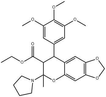 Ethyl 7,8-dihydro-6-methyl-6-(1-pyrrolidinyl)-8-(3,4,5-trimethoxypheny l)-6H-1,3-dioxolo(4,5-g)(1)benzopyran-7-carboxylate Struktur