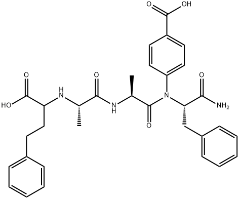 4-[[(1S)-1-[[(2S)-2-[[(2S)-2-[(1-carboxy-3-phenyl-propyl)amino]propano yl]amino]propanoyl]carbamoyl]-2-phenyl-ethyl]amino]benzoic acid Struktur