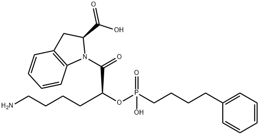 2,3-dihydro-1-(6-amino-2-((hydroxy-(4-phenylbutyl)phosphinyl)oxy)-1-oxohexyl)-1H-indole-2-carboxylic acid Struktur