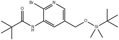 N-(2-Bromo-5-((tert-butyldimethylsilyloxy)methyl)-pyridin-3-yl)pivalamide Struktur