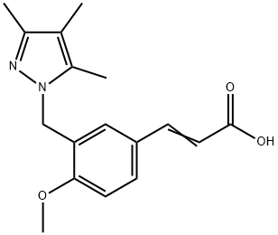 (2E)-3-{4-methoxy-3-[(3,4,5-trimethyl-1H-pyrazol-1-yl)methyl]phenyl}acrylic acid Struktur