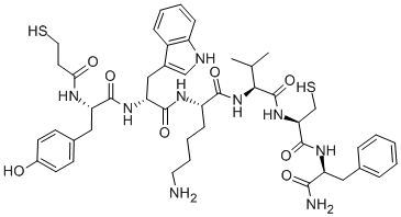 3-Mercaptopropionyl-Tyr-D-Trp-Lys-Val-Cys-Phe-NH2, (Disulfide bond between Deamino-Cys1 and Cys6) Struktur