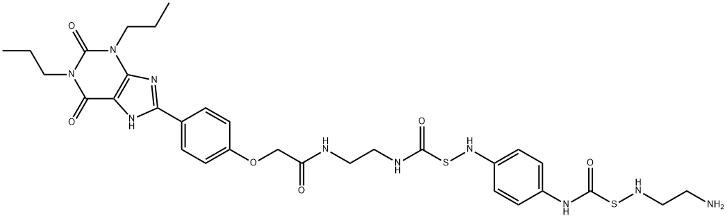 1,3-dipropyl-8-(2-aminoethylaminothiocarbonyl-(4-aminophenyl)(aminothiocarbonyl-(2-aminoethylaminocarbonyl-(4-methoxy(phenyl)))))xanthine Struktur