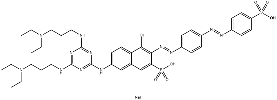 2-Naphthalenesulfonic acid, 7-4,6-bis3-(diethylamino)propylamino-1,3,5-triazin-2-ylamino-4-hydroxy-3-4-(4-sulfophenyl)azophenylazo-, disodium salt Struktur