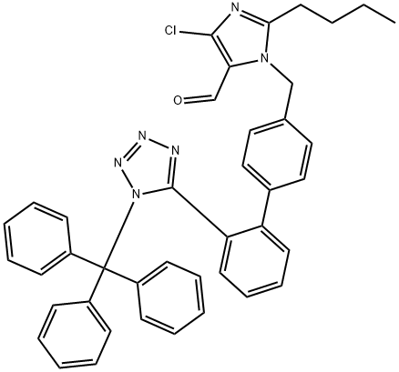 2-Butyl-4-chloro-1-[[2'-[1-(triphenylmethyl)-1H-tetrazol-5-yl][1,1'-biphenyl]-4-yl]methyl]-1H-imidazole-5-carboxaldehyde Struktur