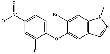 6-broMo-5-(2-fluoro-4-nitrophenoxy)-1-Methyl-1H-indazole Struktur