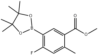 Methyl 4-fluoro-2-methyl-5-(4,4,5,5-tetramethyl-1,3,2-dioxaborolan-2-yl)benzoate Struktur