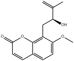 (+)-8-(2-Hydroxy-3-methyl-3-butenyl)-7-methoxy-2H-1-benzopyran-2-one Struktur