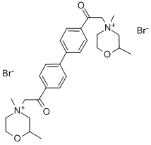 4,4'-Bis((2-methyl-2,3,5,6-tetrahydro-1,4-oxazin-4-yl)acetyl)biphenyl dimethiobromide Struktur