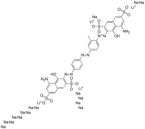 2,7-Naphthalenedisulfonic acid, 5-amino-3-4-4-(8-amino-1-hydroxy-3,6-disulfo-2-naphthalenyl)azo-2-methylphenylazophenylazo-4-hydroxy-, lithium sodium salt Struktur