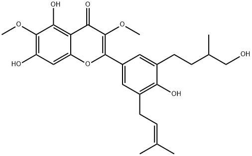 5,7,4'-Trihydroxy-3'-(4-hydroxy-3-
Methylbutyl)-5'-prenyl-3,6-diMethoxyflavone Struktur