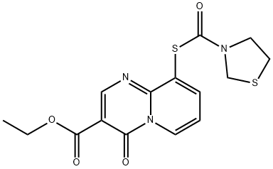 4H-Pyrido(1,2-a)pyrimidine-3-carboxylic acid, 4-oxo-9-((3-thiazolidiny lcarbonyl)thio)-, ethyl ester Struktur