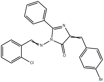 (5Z)-5-[(4-bromophenyl)methylidene]-3-[(2-chlorophenyl)methylideneamin o]-2-phenyl-imidazol-4-one Struktur