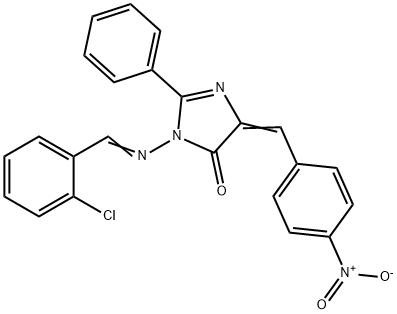 (5Z)-3-[(2-chlorophenyl)methylideneamino]-5-[(4-nitrophenyl)methyliden e]-2-phenyl-imidazol-4-one Struktur