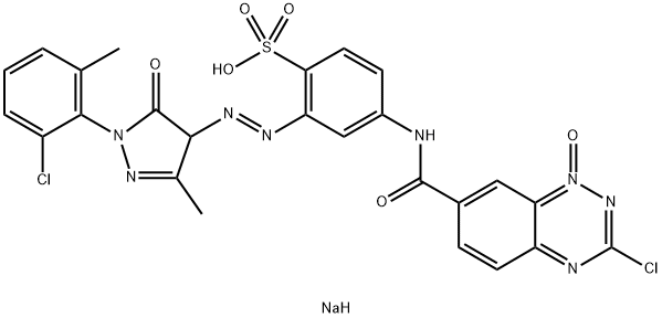 sodium 4-[[(3-chloro-1,2,4-benzotriazin-7-yl)carbonyl]amino]-2-[[1-(6-chloro-o-tolyl)-4,5-dihydro-3-methyl-5-oxo-1H-pyrazol-4-yl]azo]benzenesulphonate N4-oxide Struktur