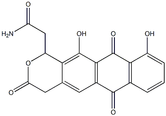 (+)-3,4,6,11-Tetrahydro-10,12-dihydroxy-3,6,11-trioxo-1H-anthra[2,3-c]pyran-1-acetamide Struktur