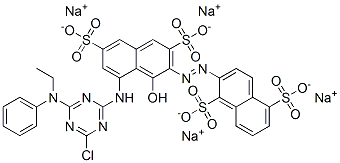 1,5-Naphthalenedisulfonic acid, 2-8-4-chloro-6-(ethylphenylamino)-1,3,5-triazin-2-ylamino-1-hydroxy-3,6-disulfo-2-naphthalenylazo-, tetrasodium salt Struktur