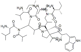 acetyl-tryptophyl-isoleucyl-alanyl-aminoisobutyryl-isoleucyl-valyl-aminoisobutyryl-leucyl-aminoisobutyryl-proline methyl ester Struktur