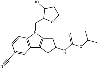 isopropyl ((S)-7-cyano-4-(((2R,3S)-3-hydroxytetrahydrofuran-2-yl)Methyl)-1,2,3,4-tetrahydrocyclopenta[b]indol-2-yl)carbaMate Struktur