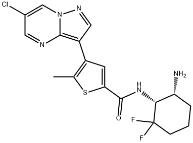 2-Thiophenecarboxamide, N-[(1R,6R)-6-amino-2,2-difluorocyclohexyl]-4-(6-chloropyrazolo[1,5-a]pyrimidin-3-yl)-5-methyl- Struktur