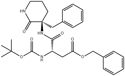 (3S)-3-[(tert-Butyloxycarbonyl)amino]-4-oxo-4-[[(S)-3-benzyl-2-oxopiperidin-3-yl]amino]butyric acid benzyl ester Struktur