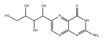 2-amino-4-hydroxy-6-(1,2,3,4-tetrahydroxybutyl)pteridine Struktur