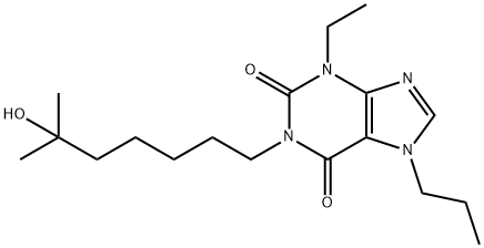 3-ethyl-1-(6-hydroxy-6-methylheptyl)-7-propylxanthine Struktur