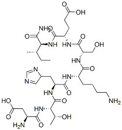 (4S)-4-[[(2S)-2-[[(2S)-6-amino-2-[[(2S)-2-[[(2S,3R)-2-[[(2S)-2-amino-3 -carboxy-propanoyl]amino]-3-hydroxy-butanoyl]amino]-3-(4H-imidazol-4-y l)propanoyl]amino]hexanoyl]amino]-3-hydroxy-propanoyl]amino]-4-[[(1S,2 S)-1-carbamoyl-2-methyl-butyl]carbamoyl]butanoic acid Struktur