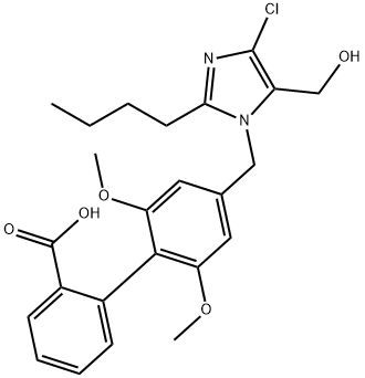 4'-((2-butyl-4-chloro-5-(hydroxymethyl)-1H-imidazolyl)methyl)-2',6'-dimethoxy(1,1'-biphenyl)-2-carboxylic acid Struktur