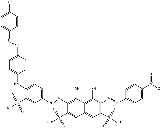 2,7-Naphthalenedisulfonic acid, 4-amino-5-hydroxy-6-4-4-(4-hydroxyphenyl)azophenylamino-3-sulfophenylazo-3-(4-nitrophenyl)azo- Struktur