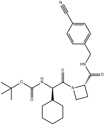 1-[(2R)-N’-Boc-2-amino-2-cyclohexylacetyl]-N-(4’-cyanobenzyl)-2-L-azetidinecarboxamide Struktur