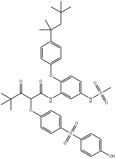 2-[4-[(4-hydroxyphenyl)sulfonyl]phenoxy]-4,4-dimethyl-N-[5-[(methylsulfonyl)amino]-2-[4-(1,1,3,3-tetramethylbutyl)phenoxy]phenyl]-3-oxopentanamide Struktur