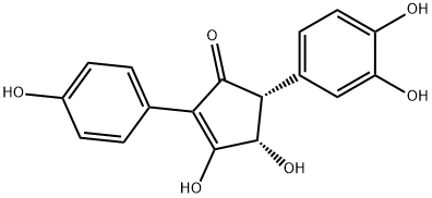 (-)-3,4-Dihydroxy-2-(3,4-dihydroxyphenyl)-5-(4-hydroxyphenyl)-2-cyclopenten-1-one Struktur