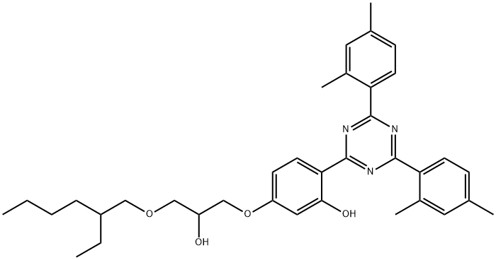 Phenol, 2-4,6-bis(2,4-dimethylphenyl)-1,3,5-triazin-2-yl-5-3-(2-ethylhexyl)oxy-2-hydroxypropoxy- Struktur