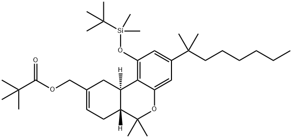 2,2-DIMETHYL-PROPIONIC ACID (6AR,10AR)-1-(TERT-BUTYL-DIMETHYL-SILANYLOXY)-3-(1,1-DIMETHYL-HEPTYL)-6,6-DIMETHYL-6A,7,10,10A-TETRAHYDRO-6H-BENZO[C]CHROMEN-9-YLMETHYL ESTER Struktur