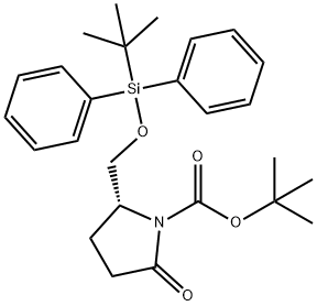 (2R)-2-[[[(1,1-DIMETHYLETHYL)DIPHENYLSILYL]OXY]METHYL]-5-OXO-1-PYRROLIDINECARBOXYLATE-1,1-DIMETHYLETHYL ESTER Struktur