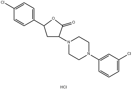 2(3H)-Furanone, dihydro-5-(4-chlorophenyl)-3-(4-(3-chlorophenyl)-1-pip erazinyl)-, monohydrochloride Struktur